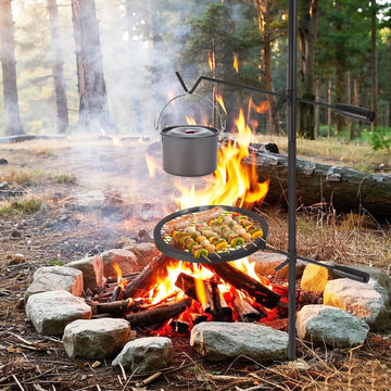 Garvee Campfire Grill, girevole a 360°, altezza regolabile, acciaio, pieghevole, portatile, barbecue da campeggio all'aperto, nero