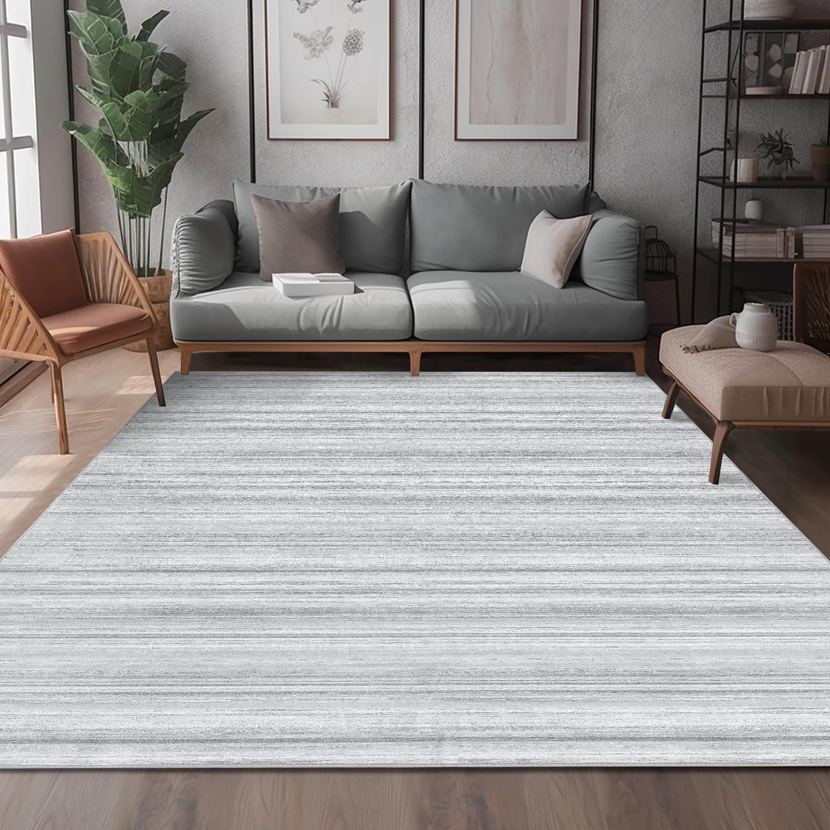 Tappeto per soggiorno Garvee 200x290cm a pelo corto grigio moderno antiscivolo lavabile per camera da letto sala da pranzo