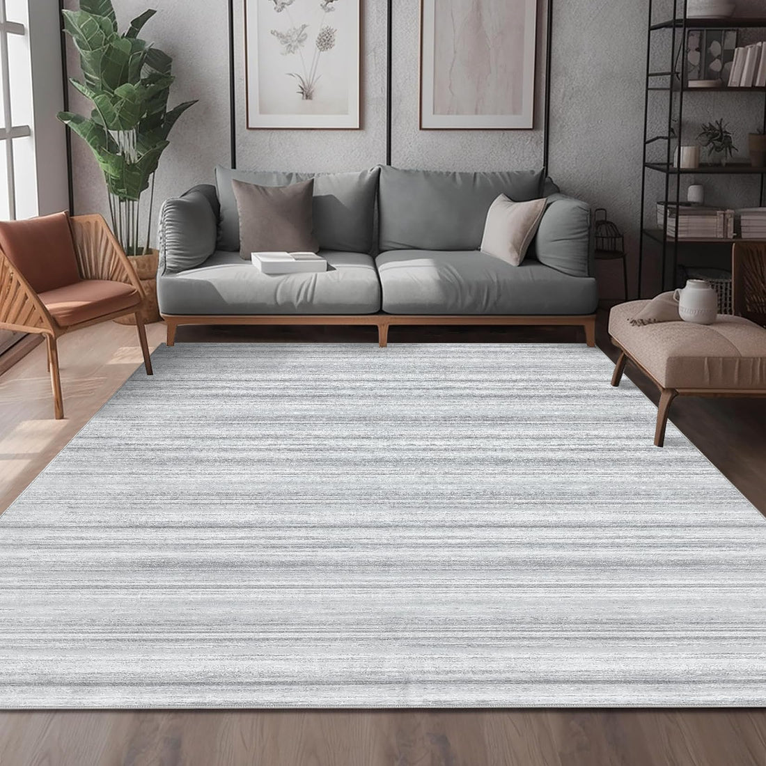 Tappeto per soggiorno Garvee 120x170cm grigio moderno, lavabile, antiscivolo, a pelo corto, per camera da letto, sala da pranzo