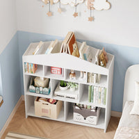 Garvee Libreria per Bambini con 9 Cubi di Stoccaggio, Organizer Giocattoli, Design a Casetta, Legno Robusto, Antiribaltamento, Facile da Pulire, per Cameretta e Asilo, 39.4x40.7x11.8 Pollici, Naturale