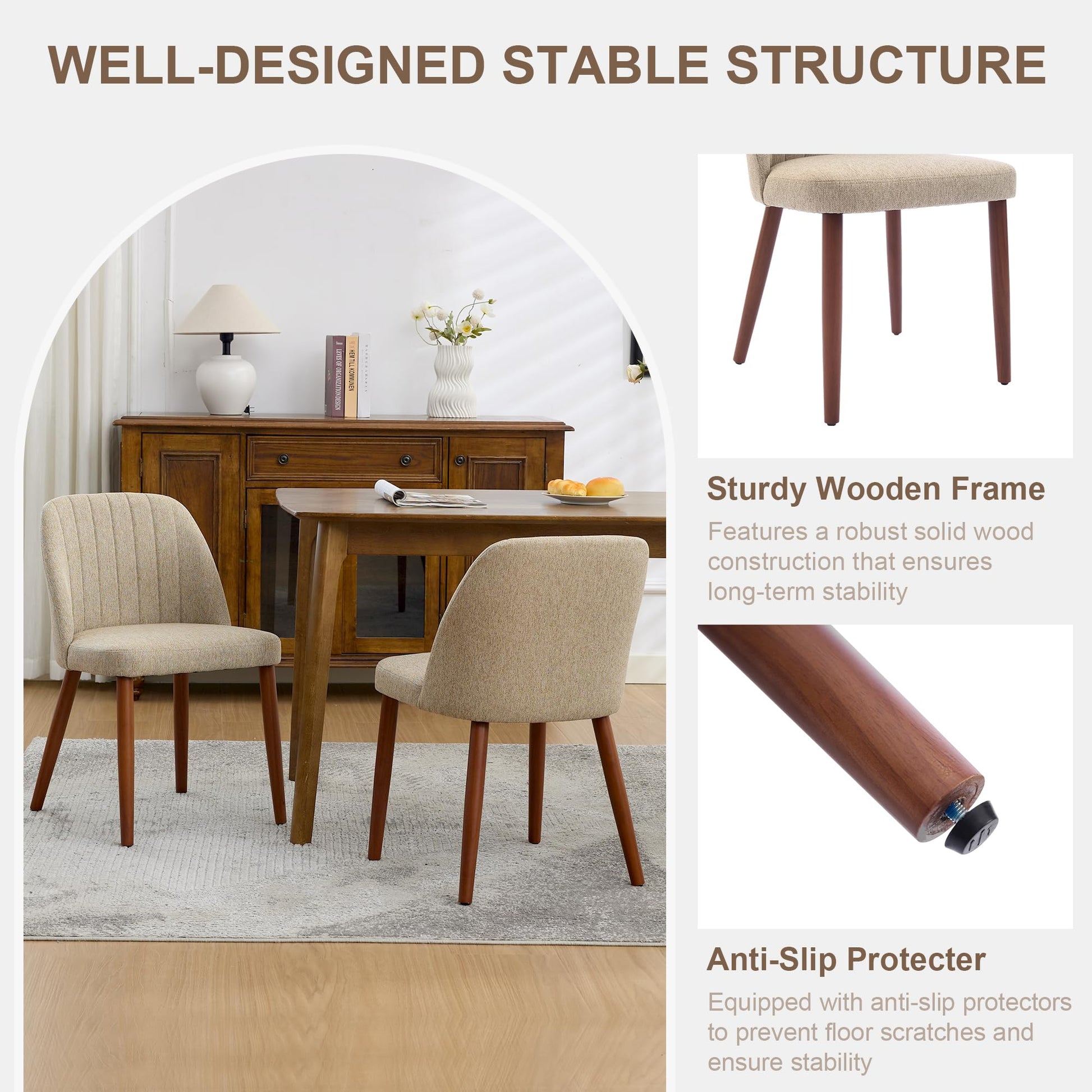 Set di 2 sedie da pranzo in legno Garvee, sedute imbottite, gambe in legno robuste, per cucina e ristorante, compatte, moderne, in tessuto