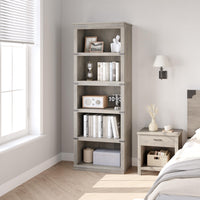 Libreria in legno Garvee a 5 ripiani con spazio per il soggiorno, 170 cm di altezza x 62 cm di larghezza x 32 cm di profondità, grigio, robusta, stile coloniale, MDF
