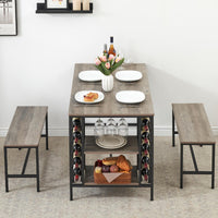 Set da pranzo Garvee per 4 persone con portabottiglie e contenitore, metallo e legno, salvaspazio, robusto, 2 panche, piccoli spazi