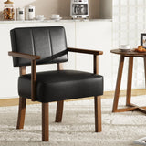 Garvee Poltrona d'Accento Mid-Century in Pelle PU con Strisce Verticali, Telaio in Legno, Ergonomica, Resistente, per Soggiorno e Camera, Pastello - Nero-Righe Verticali