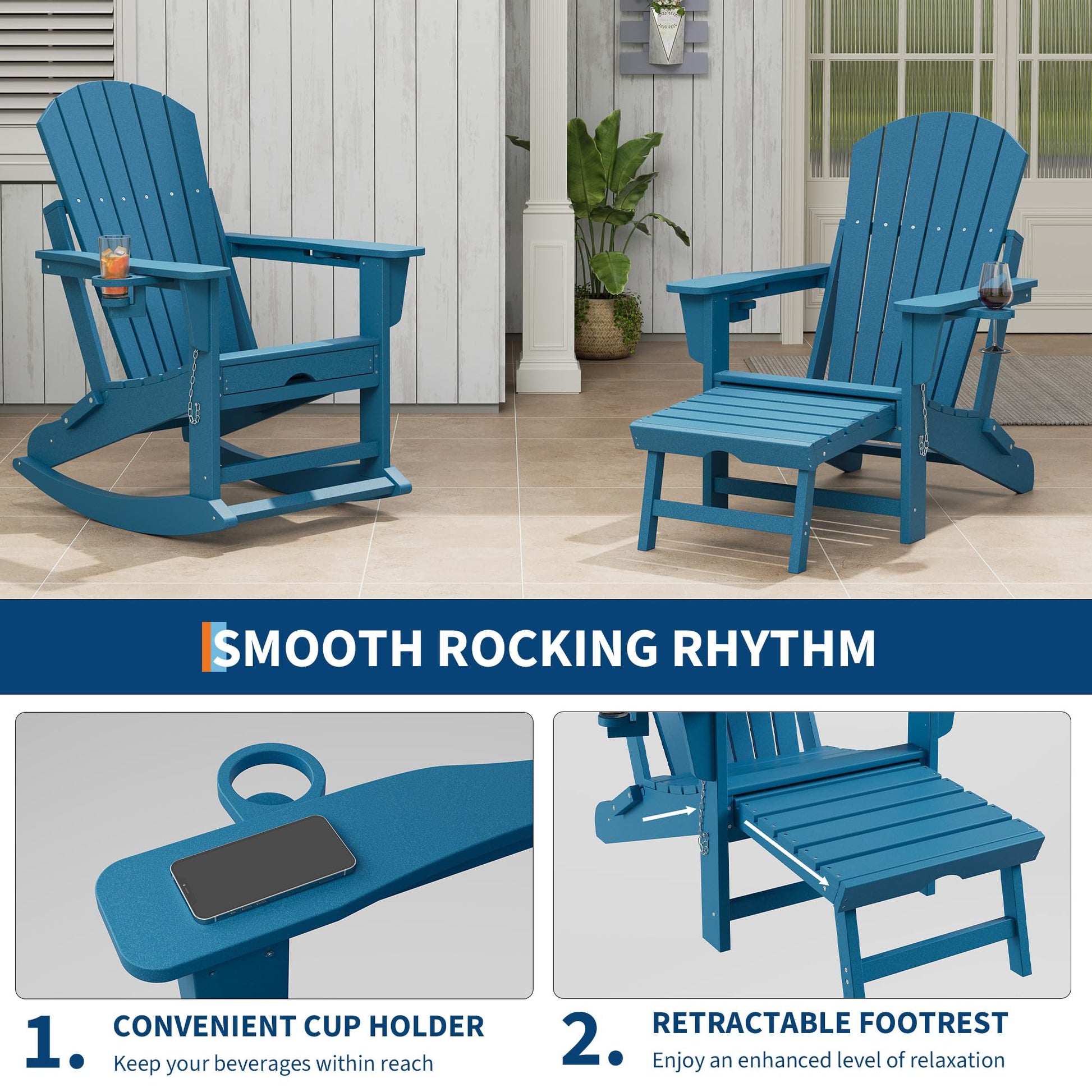 Seduta sul tetto del giardino Garvee Adirondack in HDPE con poggiapiedi e portabicchieri per patio e giardino, pieghevole, resistente alle intemperie, preassemblata all'80%