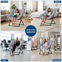 Poltrona Garvee Comfy Chair Extra Large con struttura in metallo, pelliccia sintetica ultra morbida, pieghevole, base antiscivolo, grigia per soggiorno e camera da letto