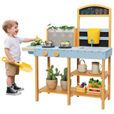 Garvee Cucina da Gioco in Legno per Bambini con Vaso Trasparente, Lavello Rimovibile, Rubinetto Girevole, Legno di Abete, Lavagna, Mensole, Fornello Finto, Età 3+, Gioco Educativo all'Aperto