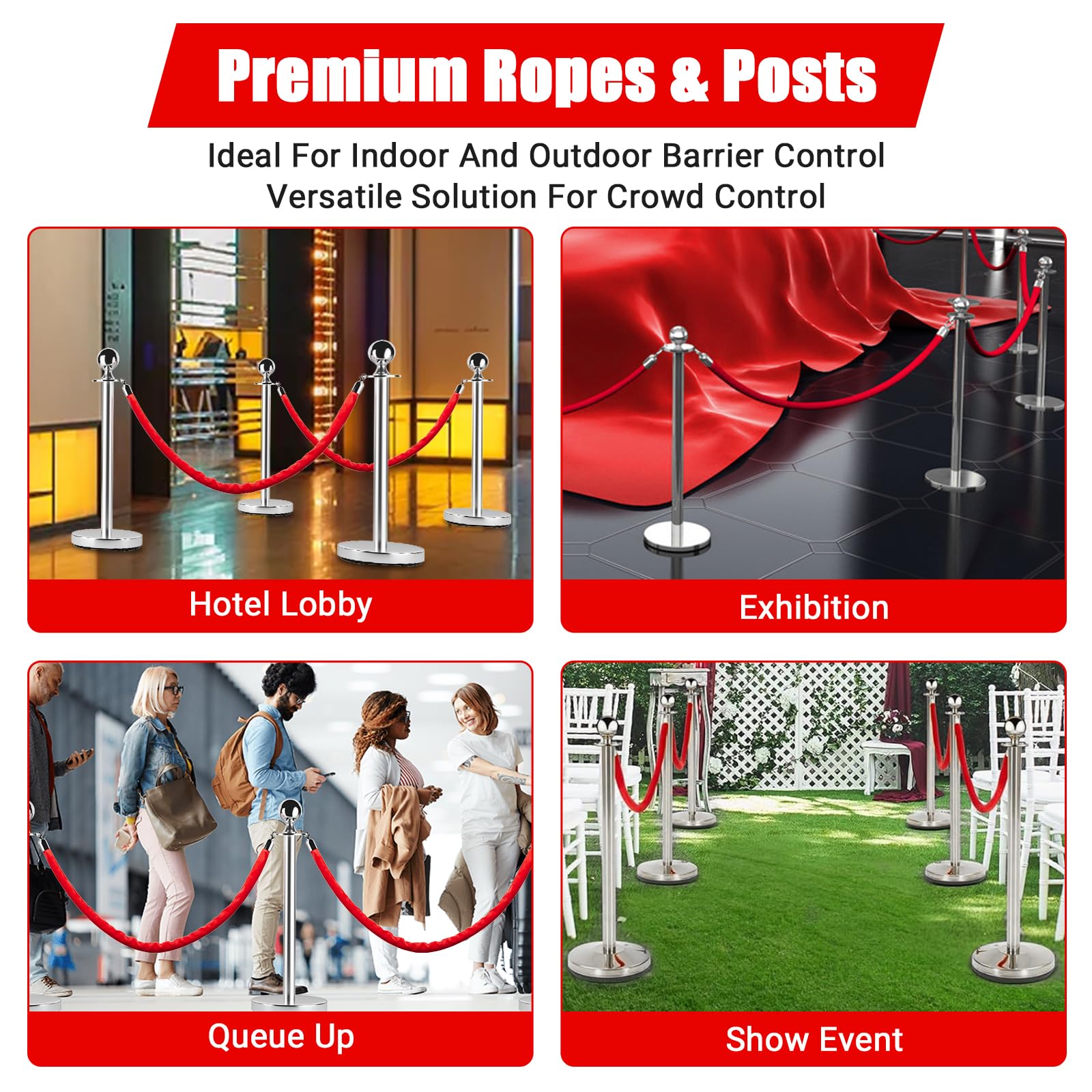 Pali in acciaio Garvee da 5 piedi con corde di velluto: elegante barriera per eventi, feste e funzioni