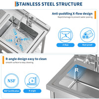 Lavabo Garvee in acciaio inox con rubinetto acqua calda/fredda, vasca singola, cassetto per lavanderia e garage, indipendente, argento