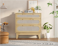 Cassettiera Garvee a 3 cassetti, in legno e rattan, design moderno, soggiorno e camera da letto, rovere chiaro, robusta e versatile