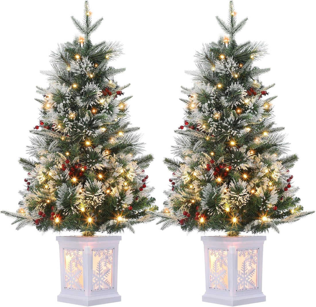 Albero di Natale artificiale Garvee, confezione da 2 – 91 cm, 78 LED in fibra ottica (bianco caldo), 8 modalità di luce, base a fiocco di neve