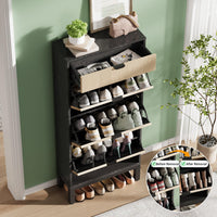 Scarpiera Garvee con 3 ante a battente e 1 cassetto per corridoio e ingresso, grande, in legno e ferro, design sottile