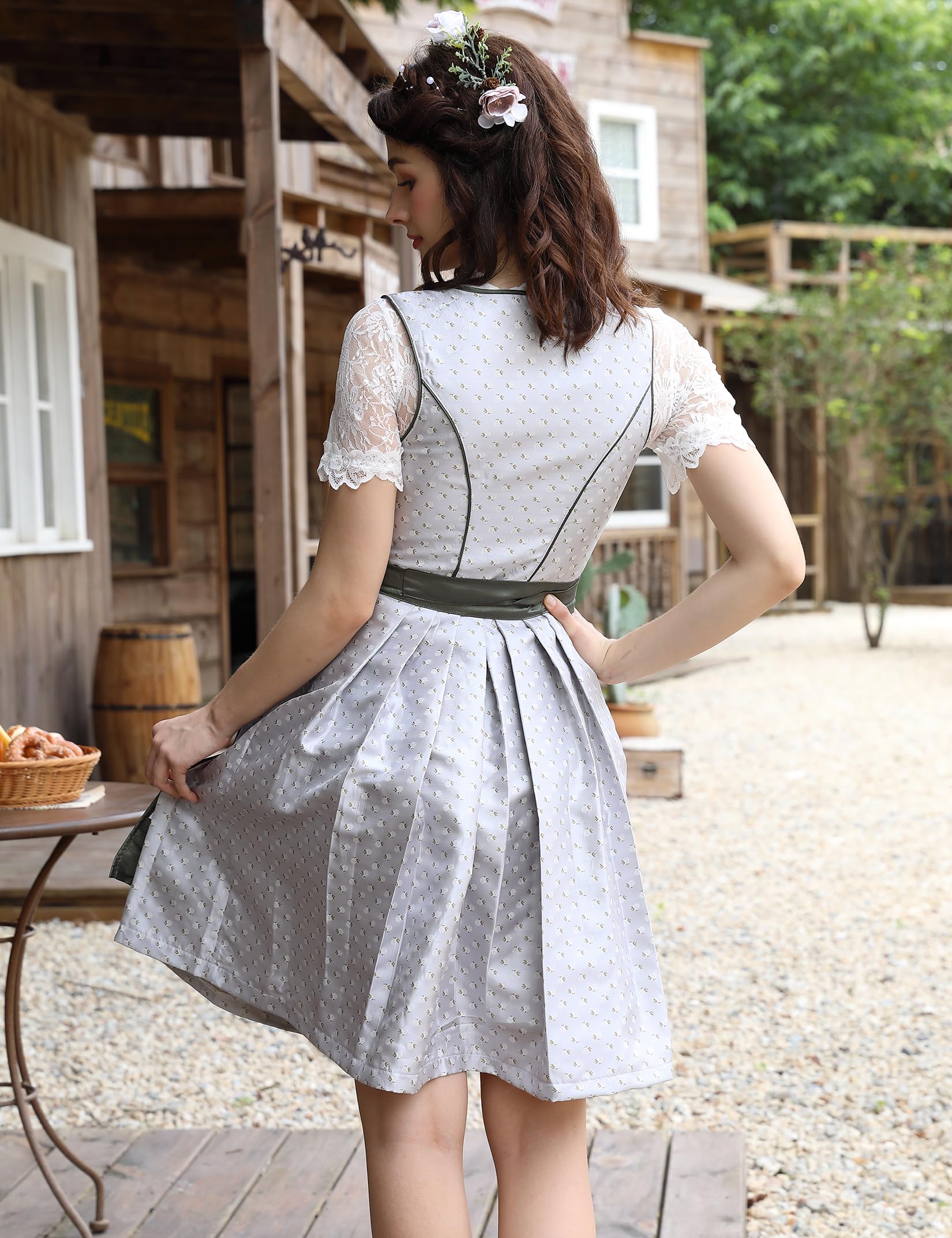 Garvee Dirndl da donna, abito tradizionale midi, set completo da 3 pezzi per l'Oktoberfest e le feste popolari, grigio, taglie 34-48