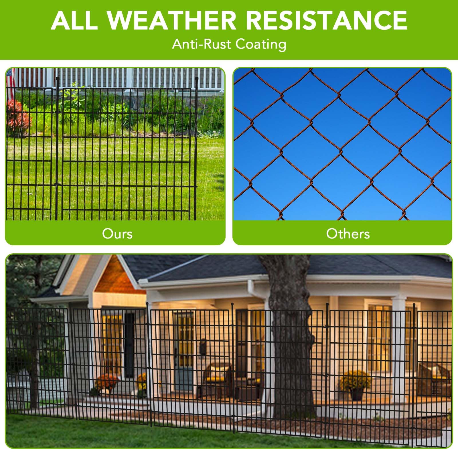 Recinzione decorativa da giardino Garvee, 10 pannelli, filo metallico antiruggine, recinzione flessibile per animali per cortile e patio, 40 pollici di altezza, 29 piedi di lunghezza, nero