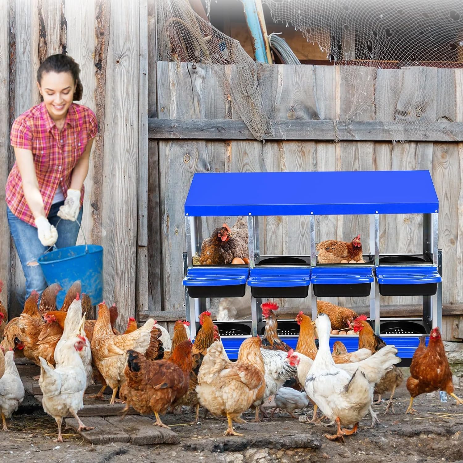 Nido per polli Garvee a 2 livelli – Con 8 scomparti, metallo, tetto impermeabile, base antiscivolo, su ruote per pollaio
