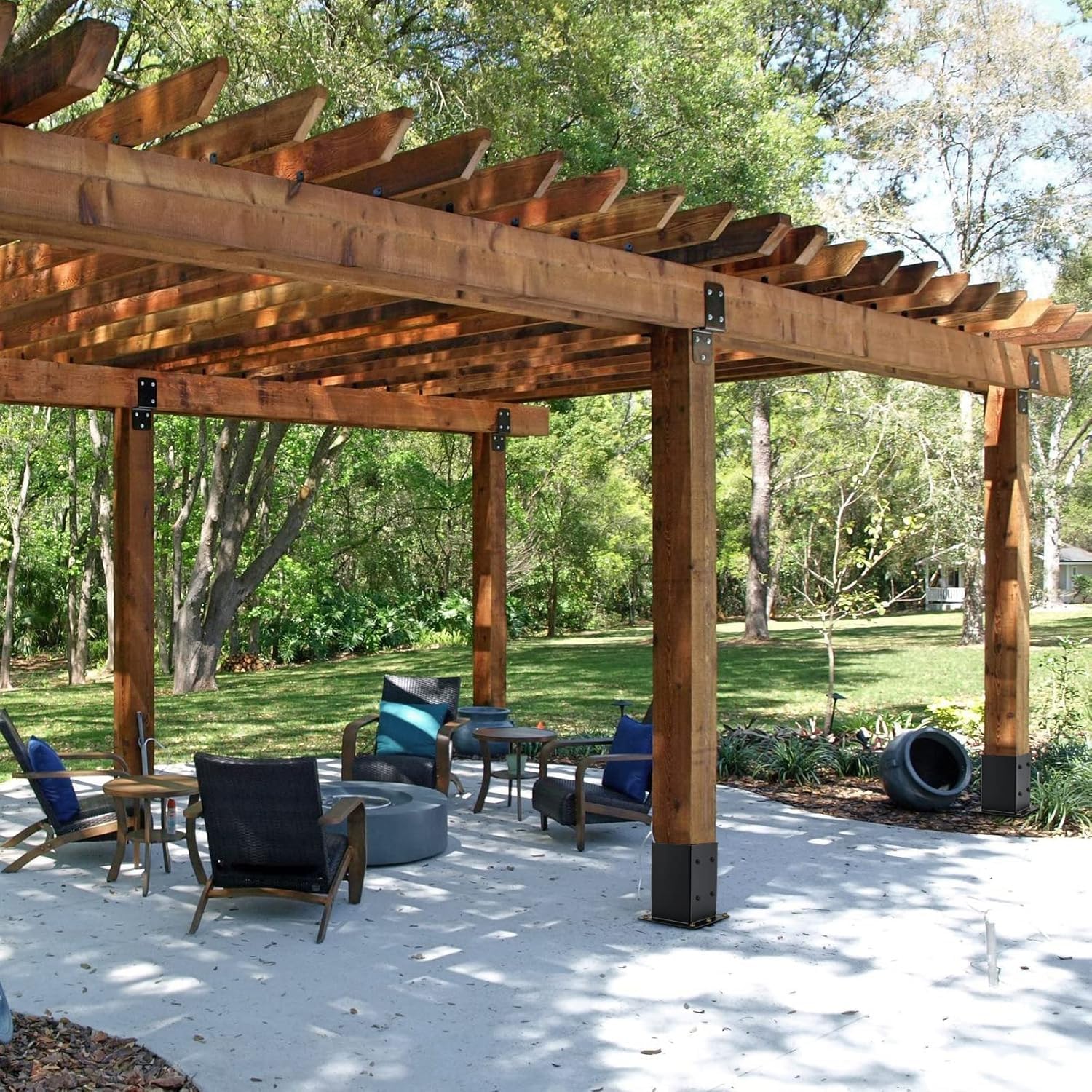 Garvee set da 4 pezzi di supporti per pali in acciaio da 2 mm per pali in legno 4x4, rinforzo su quattro lati, verniciato a polvere nero, set completo per patii e recinzioni