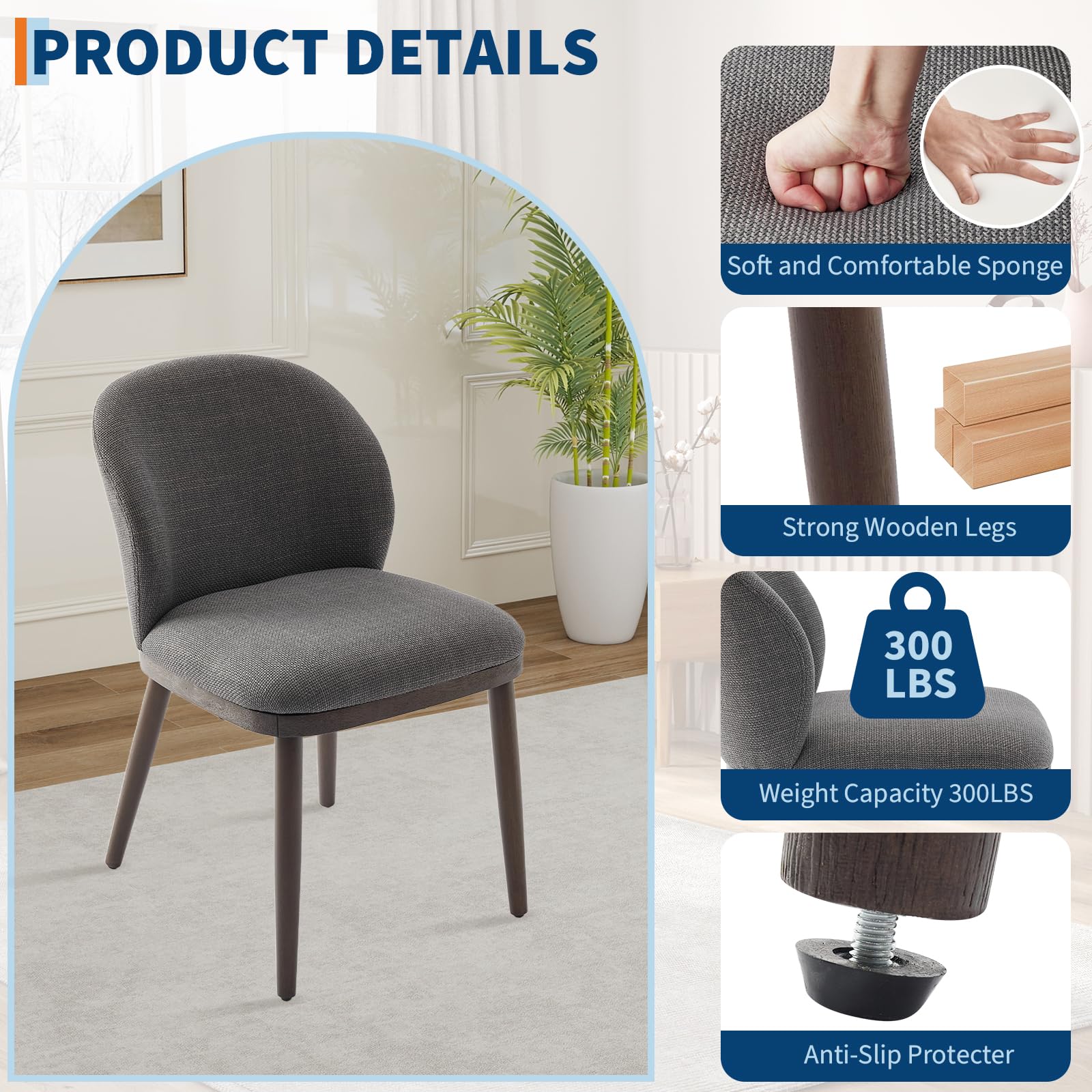 Set 2 posti pranzo Garvee, rivestimento moderno, railale ergonomico, viola in legno, portata di carico di 120 kg, salvaspazio, per cucina e ristorante, grigio