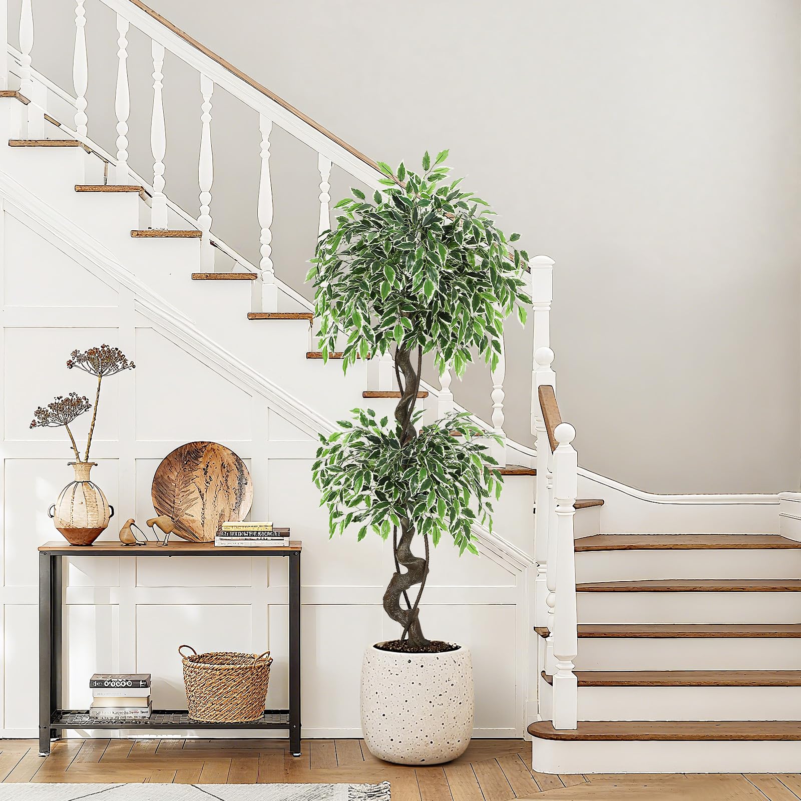 Albero di ficus artificiale Garvee da 5 piedi con oltre 1100 foglie di seta, vaso in ceramica RESISTANT, muschio e ciottoli per ufficio e soggiorno, verde realistico