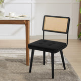Garvee Sedie da Pranzo in Rattan Naturale con Schienale Alto in Velluto Nero, Gambe in Legno Robusto, Cucina e Ristorante