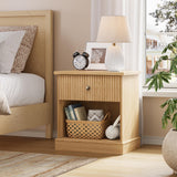 Garvee Comodino con Design Fluted e Cassetti, Ripiano Aperto, Camera da Letto, Robusto, Facile da Montare - Oak