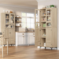 Mobile dispensa da cucina Garvee alto 71" con ante in vetro, 4 ante, 5 ripiani regolabili, legno di betulla, resistente, versatile, indipendente per cucina e bagno