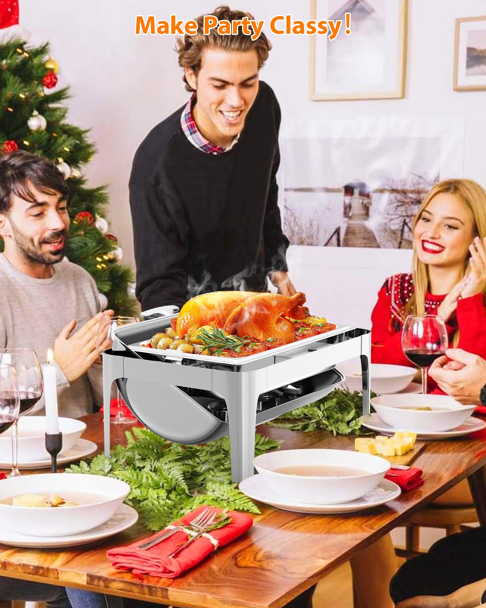 Garvee Roll Top Chafing Dish Buffet Set 9QT Acciaio inossidabile con finestra di visualizzazione per eventi di catering, coperchio 90/180°, robusto
