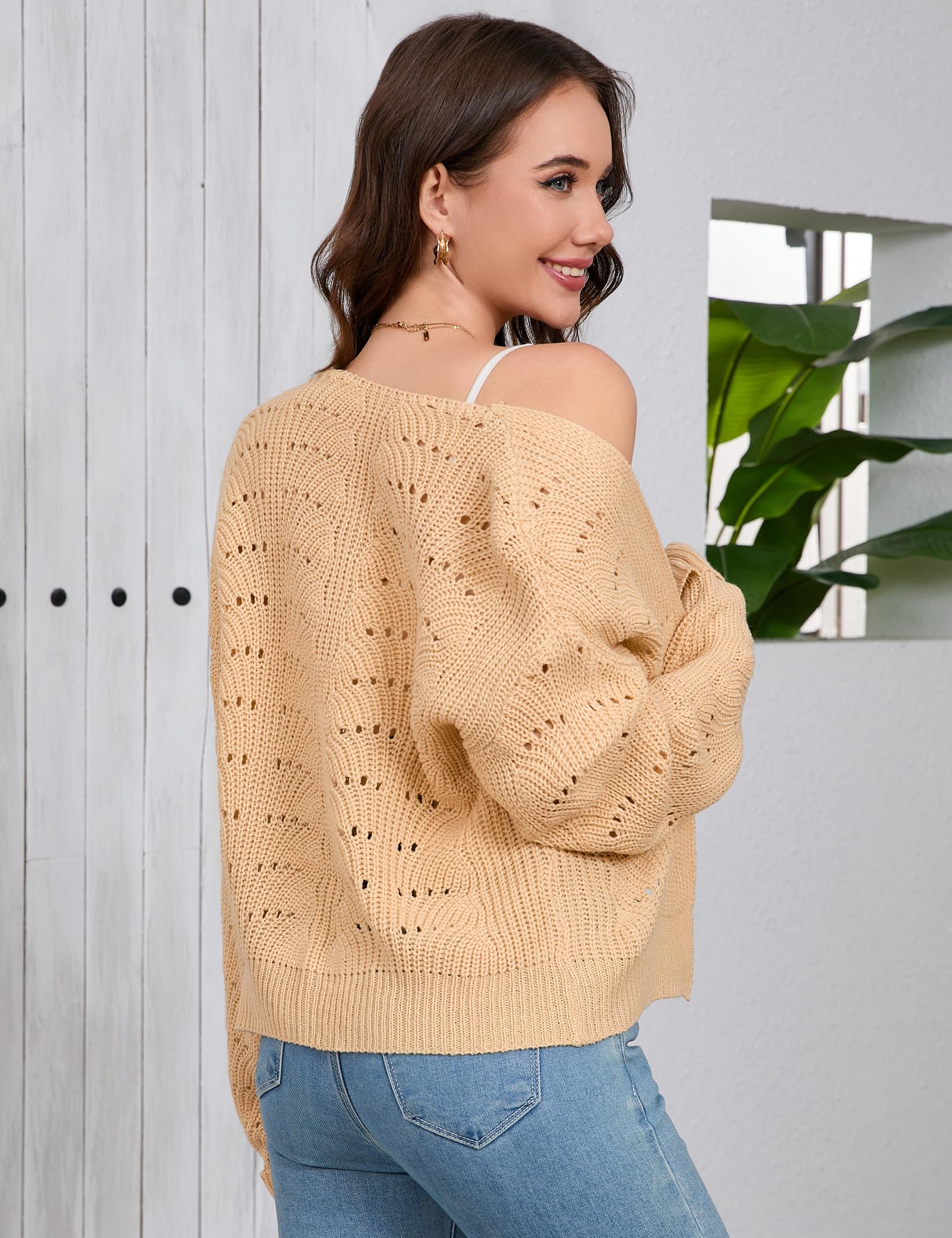 Giacca corta in maglia leggera da donna Garvee Bolero, elegante e casual, color albicocca, taglia S
