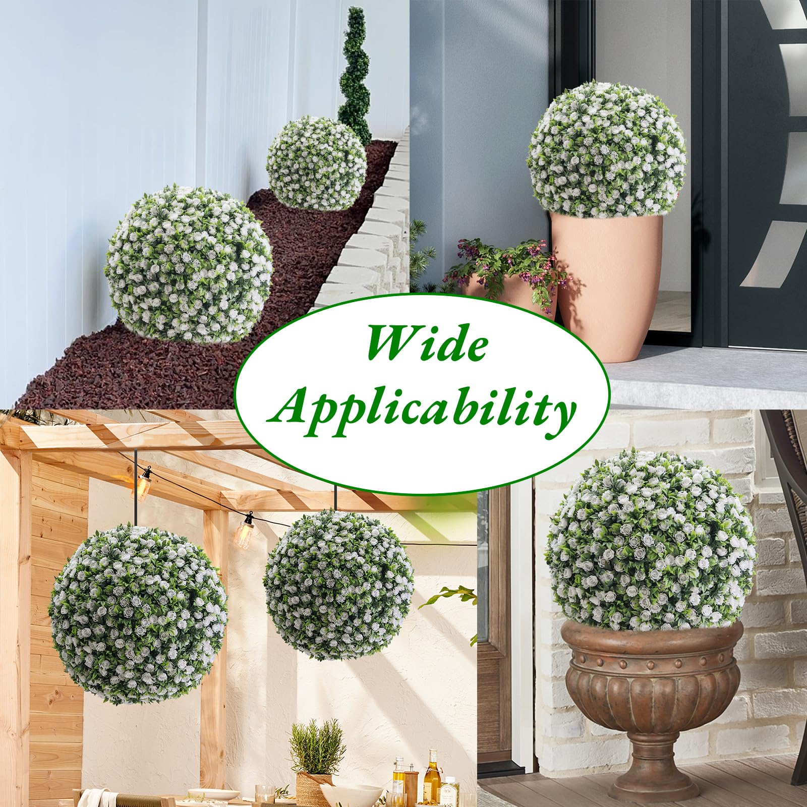 Garvee, palline di fiori artificiali da 17 pollici, set da 2, resistenti alle intemperie, facili da pulire, materiale PE, per giardino e matrimonio, verde