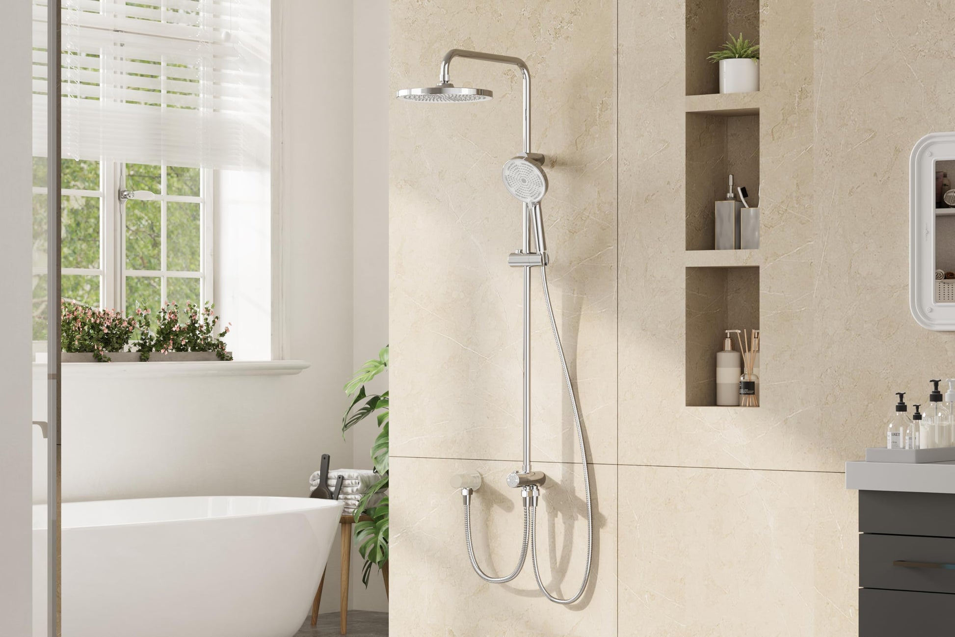 GARVEE Colonna doccia a pioggia senza raccordi cromata – Colonna doccia in acciaio inox rotonda 25 cm