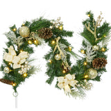 Garvee Ghirlanda Natalizia con Luci LED, 6ft, 20 Palline Dorate, Pigne, Corna, Batteria con Timer, PVC, Decorazione per Camino e Porta - oro