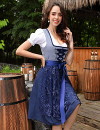 Garvee Dirndl da donna, set di abiti tradizionali midi da 3 pezzi con grembiule e camicetta per l'Oktoberfest e il Carnevale, blu scuro, taglie 34-48