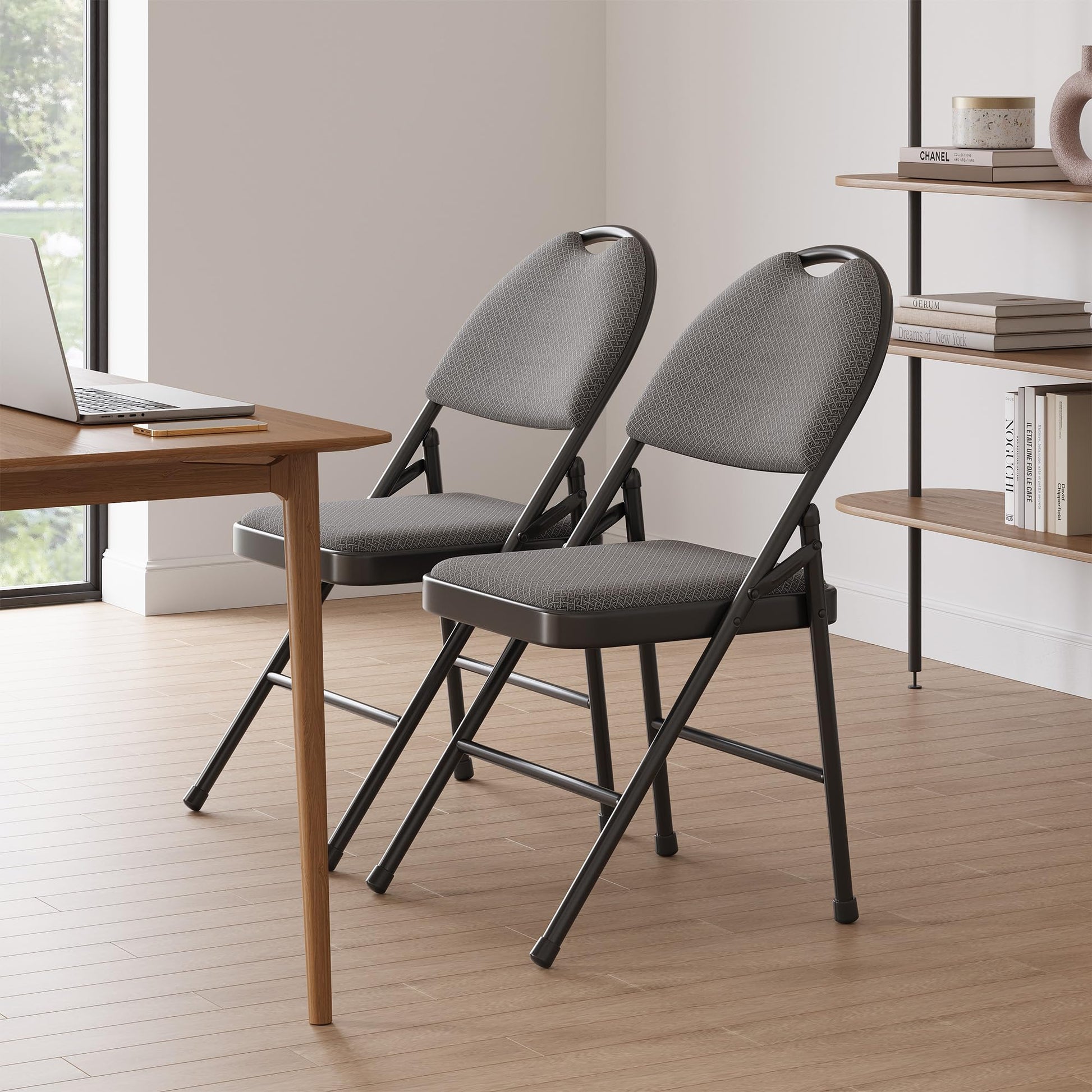 Garvee Set di 4 sedie pieghevoli con seduta imbottita, tessuto in cotone e lino, robuste strutture in metallo, pieghevoli, comode per cucina e ufficio