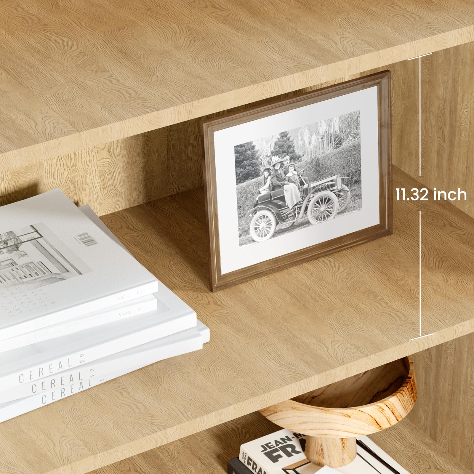 Libreria Garvee a 5 ripiani con ante in rattan, robusto legno MDF, soggiorno e ufficio, 31,5"L x 63"A, stile boho