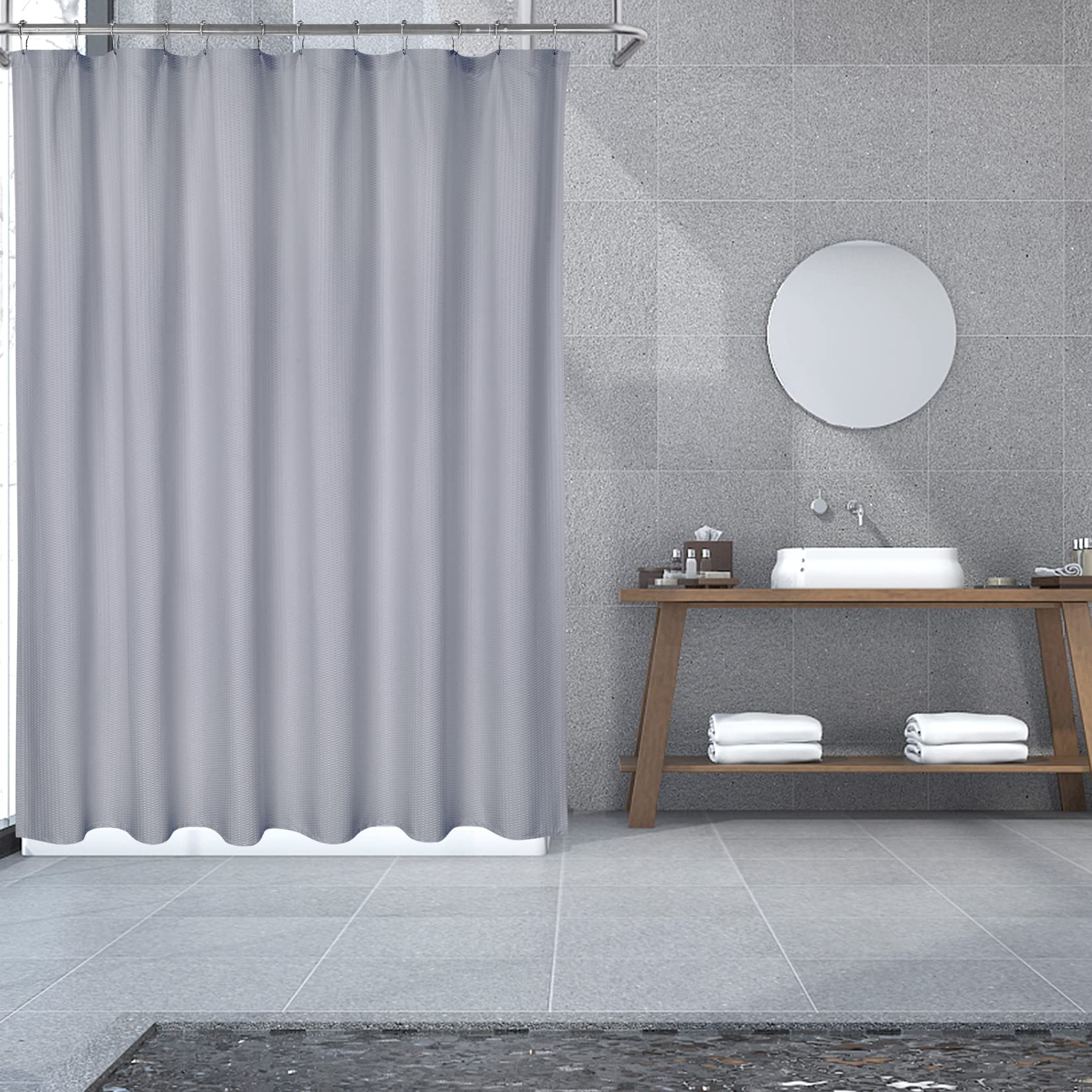 Tenda da doccia in microfibra Garvee con motivo in rilievo, idrorepellente, orlo appesantito, 12 occhielli, grigio, arredo bagno