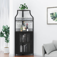 Mobiletto angolare portaoggetti Garvee, 5 ripiani con portabicchieri, ripiani regolabili, struttura in metallo, MDF, porta a battente, nero, per soggiorno e cucina, 47,2 x 45,7 x 152,4 cm