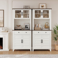 Mobile dispensa da cucina alto Garvee da 182.88 cm con scomparto per microonde, spazio di archiviazione, legno, cassetti, ante in vetro, bianco, sala da pranzo