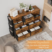 Cassettiera GARVEE per camera da letto, mobiletto portaoggetti in tessuto con struttura in metallo, cassettiera moderna decorativa in legno con 10 cassetti per camera da letto, corridoio, marrone