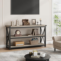Tavolo consolle lungo industriale Garvee da 47" a 3 livelli con spazio di archiviazione per corridoio e soggiorno, marrone rustico