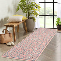 Tappeto per soggiorno Garvee 80x150cm a pelo corto, antiscivolo, per camera da letto, motivo floreale vintage, lavabile, rosa
