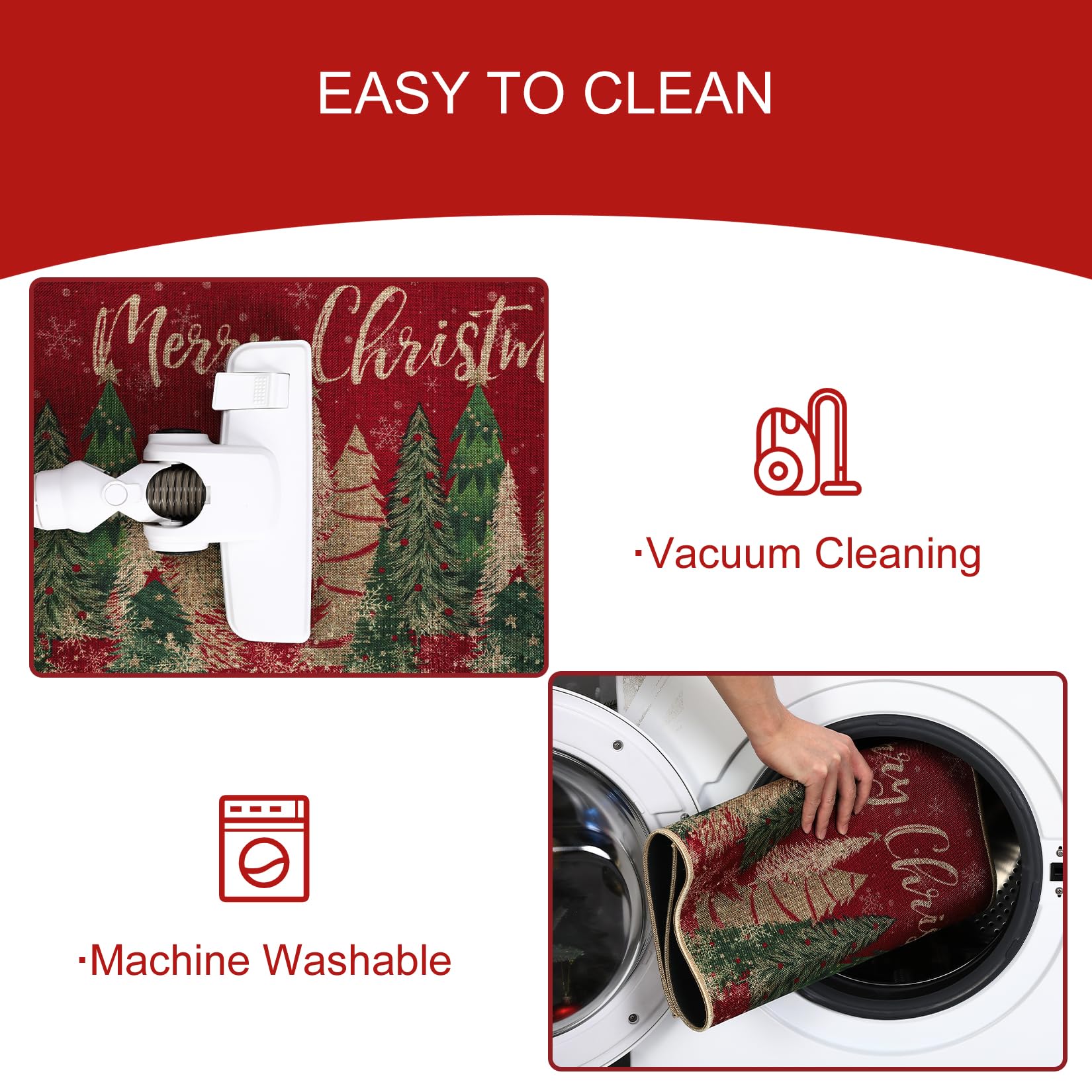 Tappetino da cucina Garvee Christmas Tree, set da 2 pezzi, antiscivolo, imitazione canapa, 40x60 + 40x120 cm, design festoso