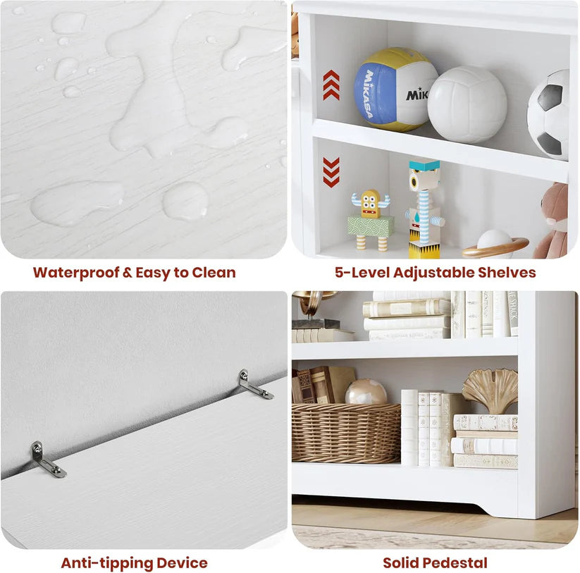 Garvee Libreria Rustica Alta 75" 2-6 Ripiani Regolabili MDF Robusta Anti-Ribaltamento Soggiorno Ufficio Bianco