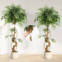 Albero di ficus artificiale Garvee da 4 piedi con tronco curvo, oltre 756 foglie di seta, vaso bianco, rami regolabili per la decorazione di casa e ufficio