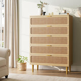 Garvee Cassettiera in Rattan Naturale con 5 Cassetti, Gambe in Metallo, Camera da Letto e Soggiorno, Naturale, Ampio Piano - Natural