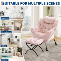 Sedia girevole Garvee con poggiapiedi, rosa, ergonomica e stabile, per soggiorno e ufficio, in peluche, pieghevole