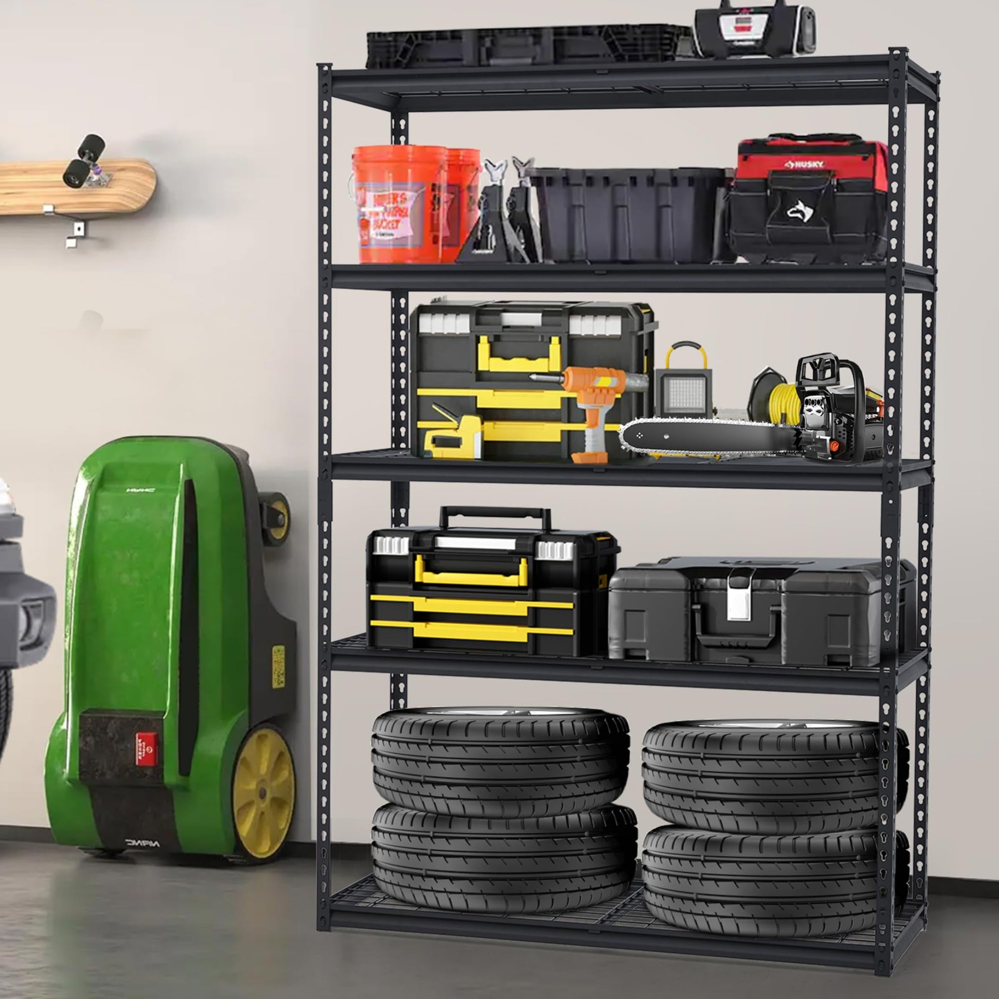 Sistema di scaffalature per garage Garvee Heavy Duty, ripiani in metallo regolabili per officina, cantina, garage, 48x18x72 pollici, nero