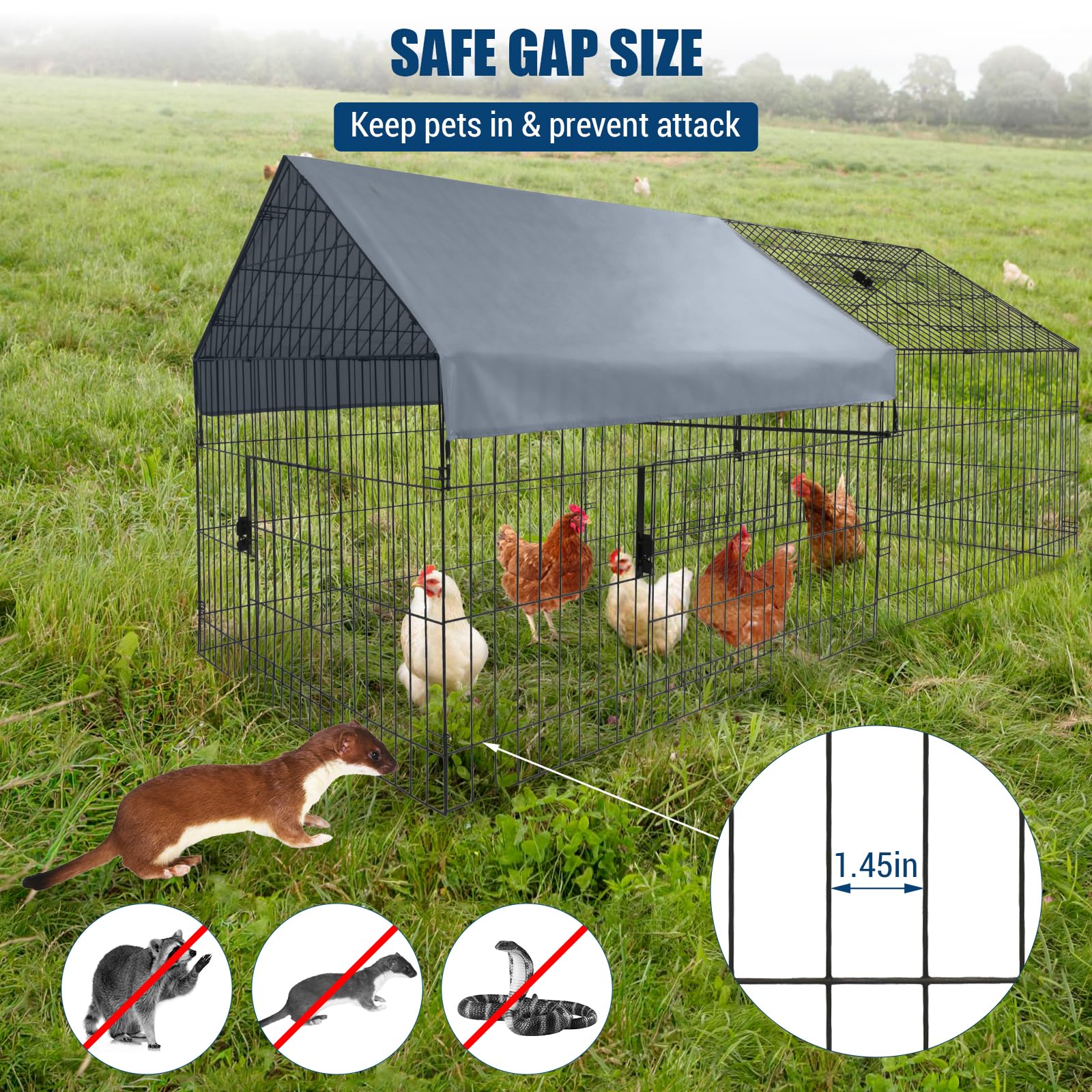 Pollaio in metallo Garvee Large – 218 × 101 × 101 cm, antiruggine, copertura impermeabile e chiusura sicura della porta per giardino e fattoria