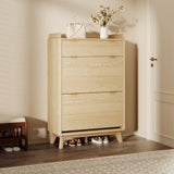 Garvee Mobile Porta Scarpe in Legno Scanalato con 2 Cassetti Ribaltabili e Ripiani Regolabili, 122 cm Alto, Design Sottile e Stabile, Maniglie in Metallo, Perfetto per Ingresso e Corridoio - Oak Color