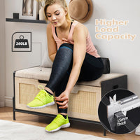 Panca portaoggetti in rattan Garvee da 39,4" con cuscino per seduta, 2 cerniere di sicurezza, cassapanca portaoggetti, scarpiera, rovere e nero per soggiorno e corridoio