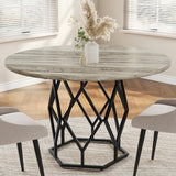 Garvee Tavolo da Pranzo Rotondo per 4-6 Persone, 47", Stile Rustico Moderno, Base in Metallo Robusto, Piano in Legno Industriale, Cucina e Sala da Pranzo