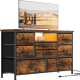 Cassettiera GARVEE con cassetti, con presa e LED, 8 cassetti, cassettiera multifunzionale per camera da letto e soggiorno - Credenza robusta e durevole, 120*36*75 cm - Marrone